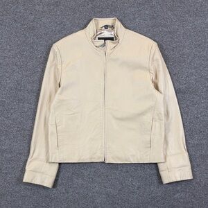 VTG Tanners Avenue Yellow Leather Jacket Womens L/XL Racer Moto Zip Up Retro 90s